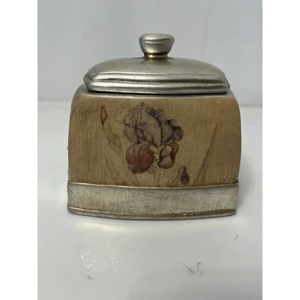 Croscill Home Fashions Covered Jar Box with Lid Painted Gold tone Leaf